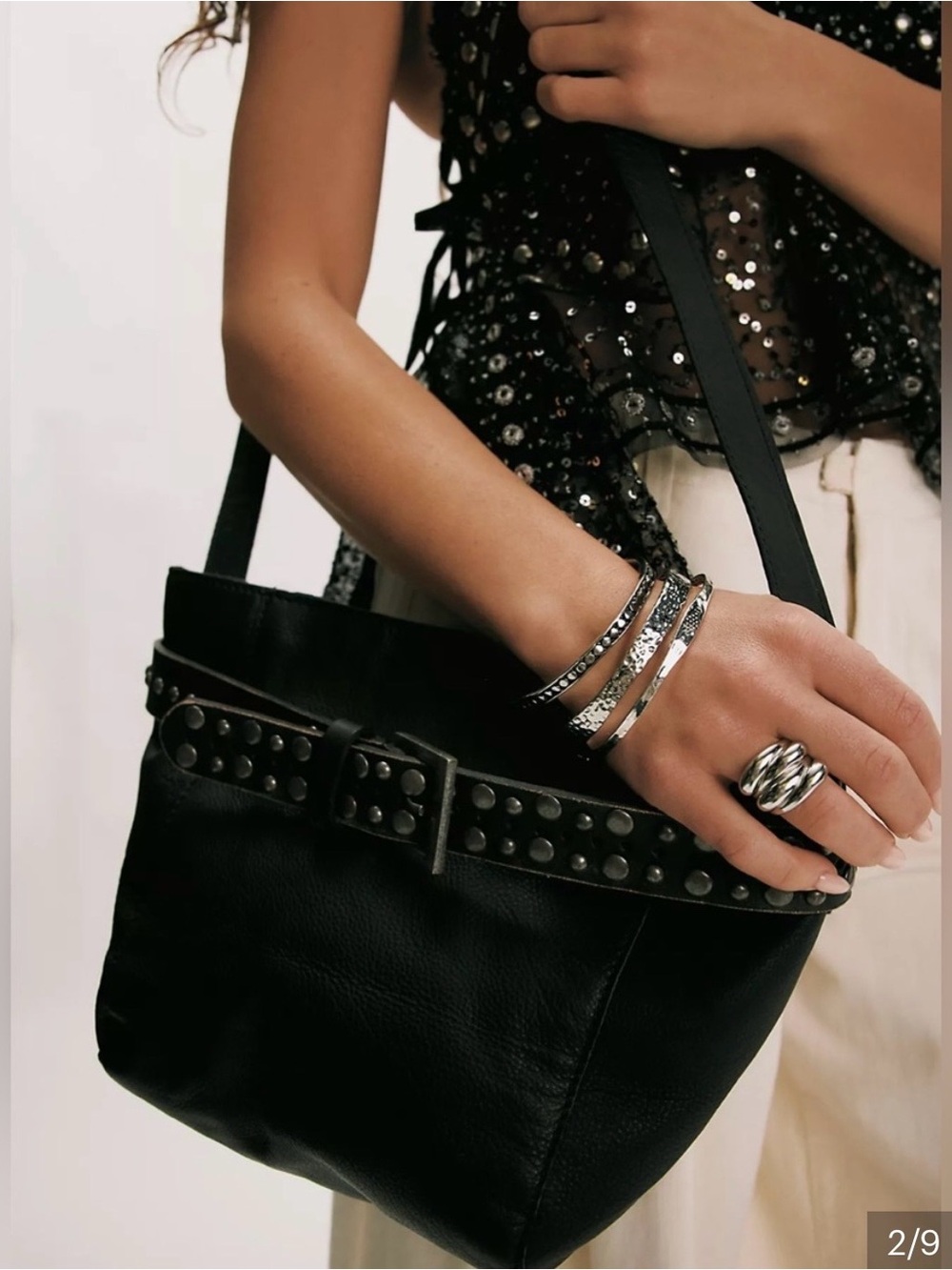Free People ‘Embellished Belt Black Studded Shoulder Bag